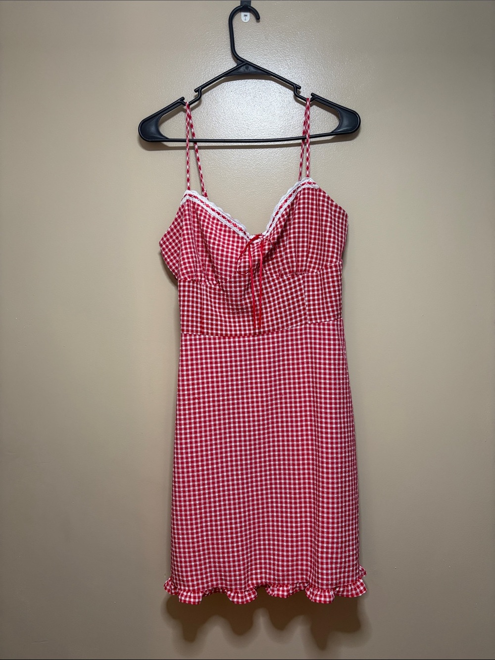 Sienna Sky Red Gingham Spaghetti-Strap Mini Dress